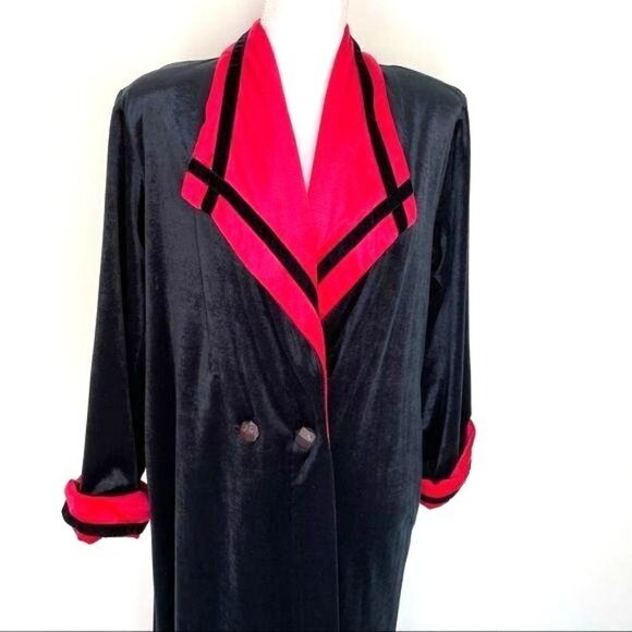 Diamond Tea Gown Robe Small S Womens Vintage Velvet Open Front Button Pockets - Picture 3 of 12